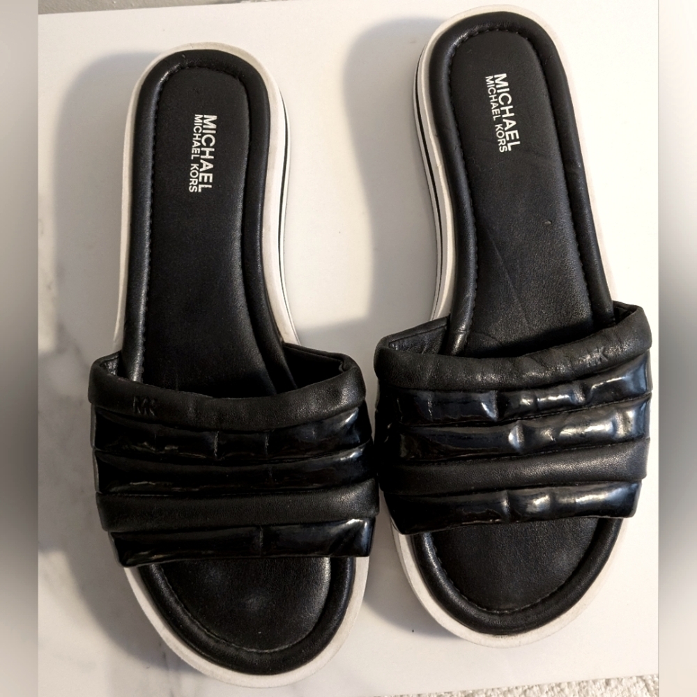 Michael Kors Black Leather Platform Slide